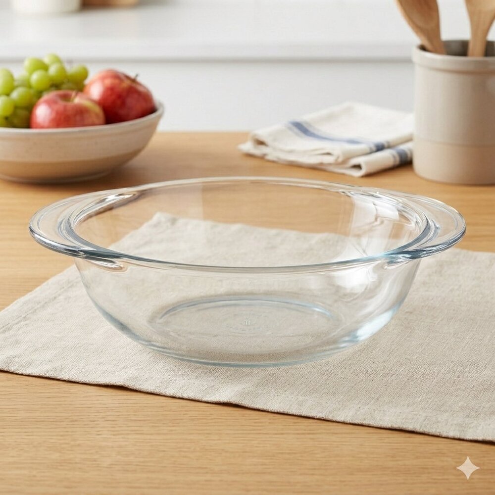 Anchor Hocking 2qt Clear Glass Casserole Dish Round Ovenware Vintage Cottagecore
